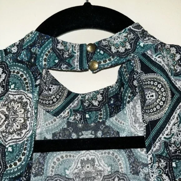 American Eagle Boho Open Back Dress Blue Paisley Mini Sleeveless Womens Size Med - Picture 6 of 9